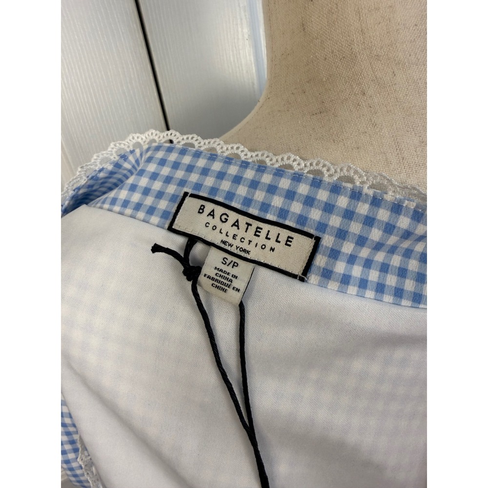 NWT Bagatelle Collection Blue Gingham Lace Trim Tie Front Top Size S - Picture 8 of 10
